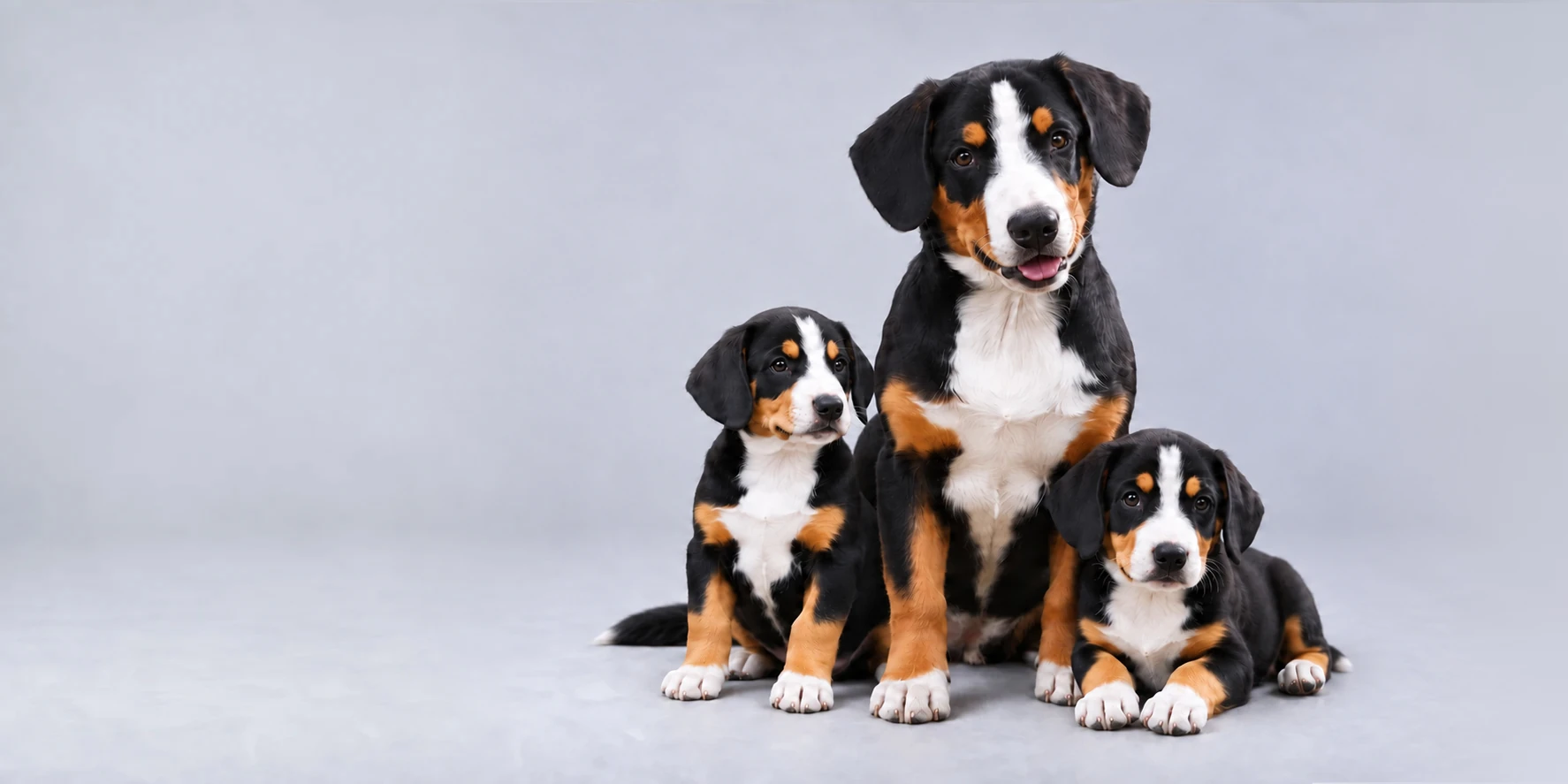 Entlebucher mother with two puppies — ISOLA DEI TESORI